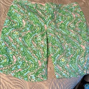 Lilly Pulitzer Green and Pink Bermuda Shorts Vibrant Pattern